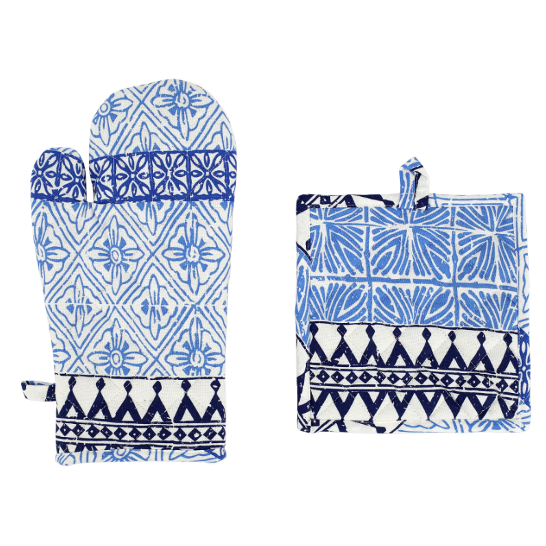 Bohemian Linens Blue Oven Mitt & Potholder Home Decor Vietri