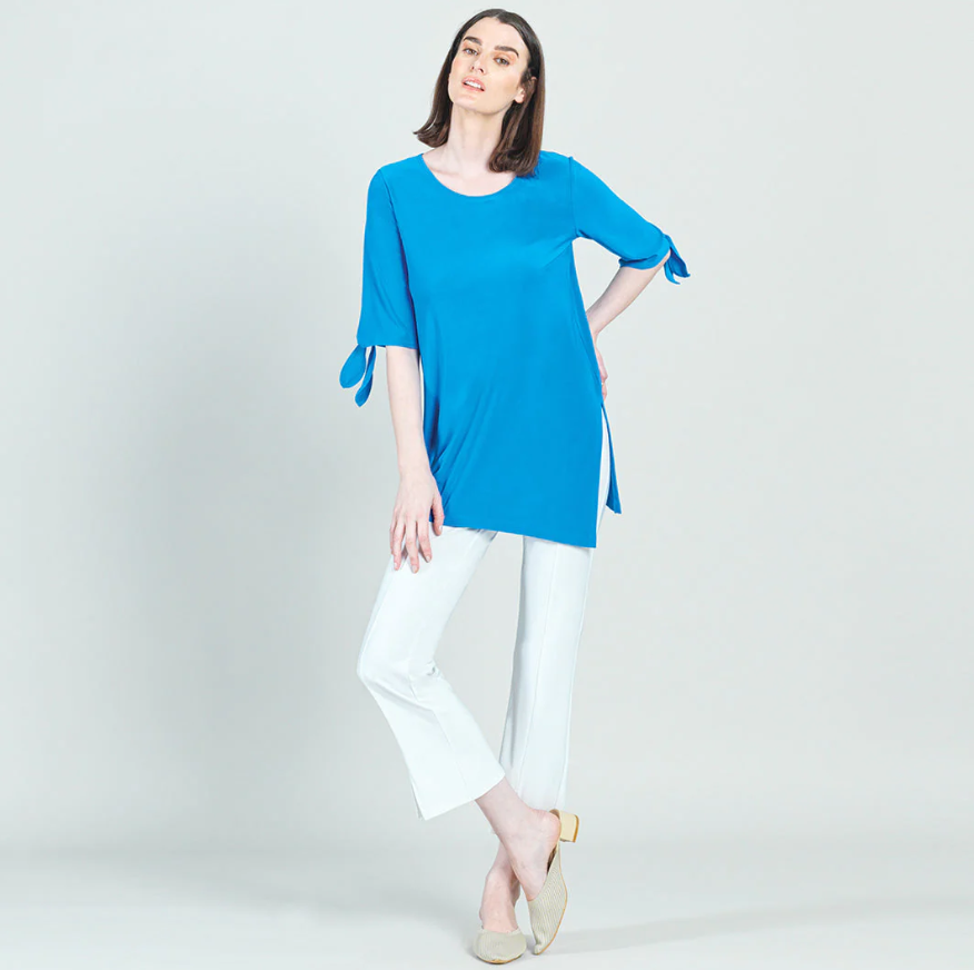 Brilliant Blue Tie-Cuff Soft Knit Tunic Women's Clothing Clara Sun Woo