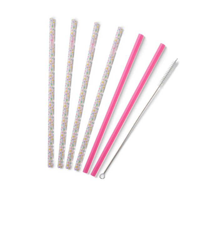 Confetti & Pink Reusable Straw Set (Tall) Gifts Swig