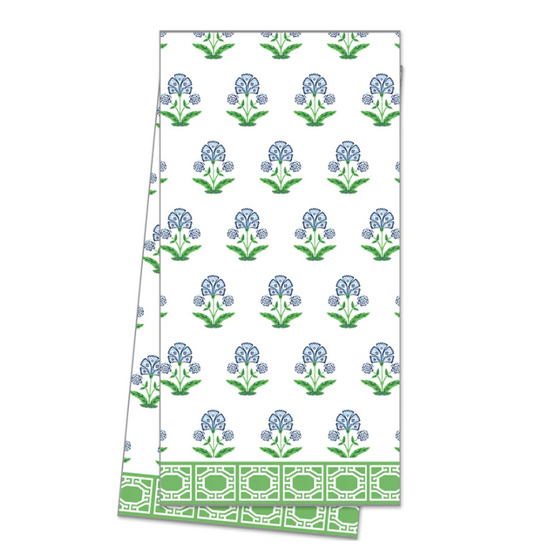 Floral Block Print Cotton Tea Towel Textiles WH Hostess   