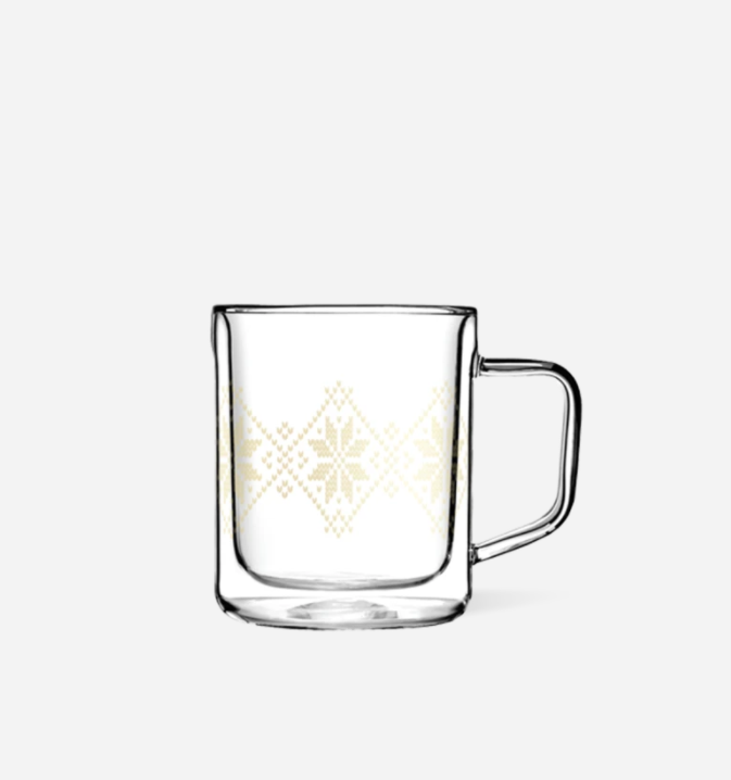 Glass Mug - 12oz Double Clear - Gold Fairisle Gifts Corkcicle