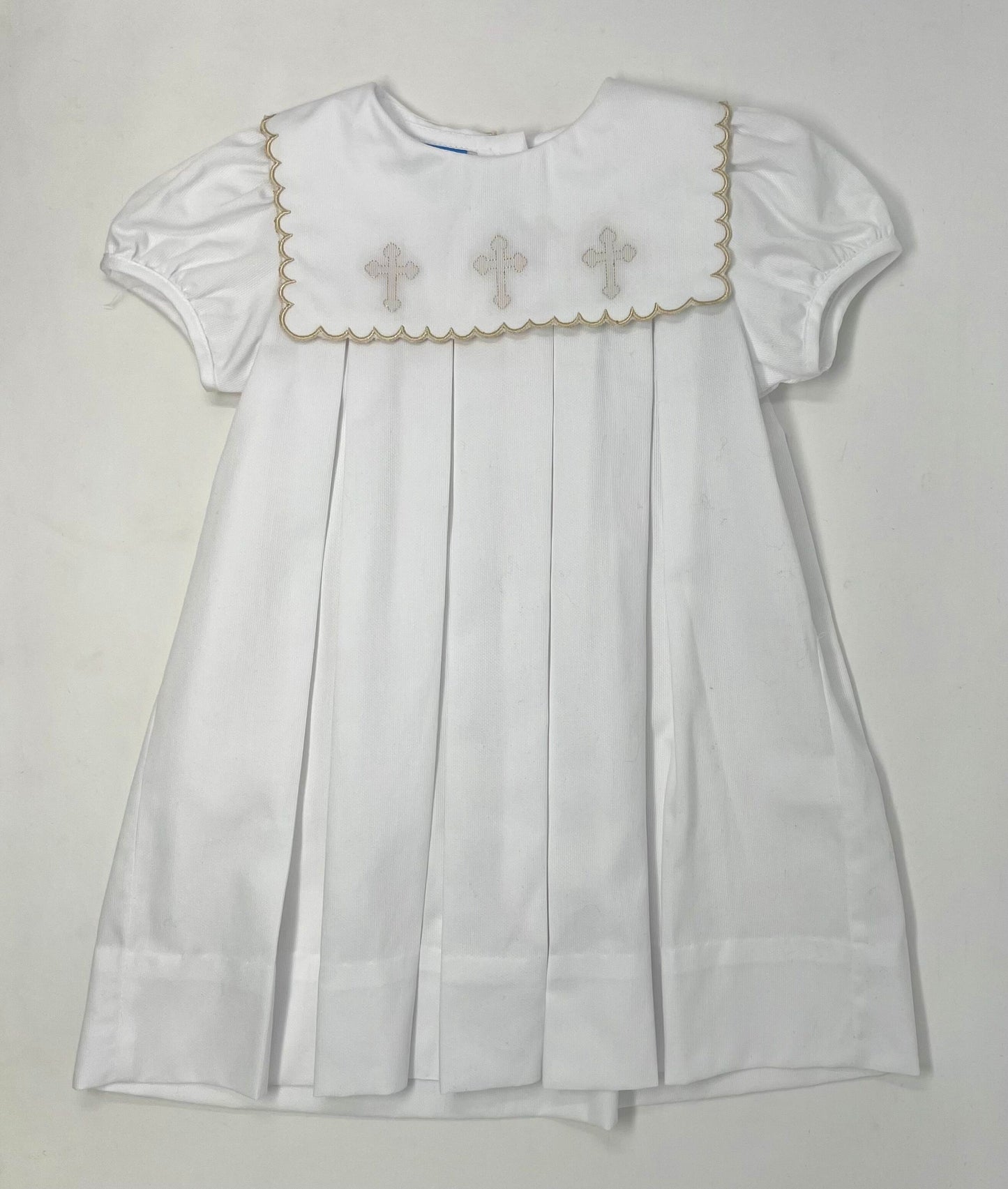 Girl's White Pique Dress with Crosses Girls Occasion Dresses Anavini