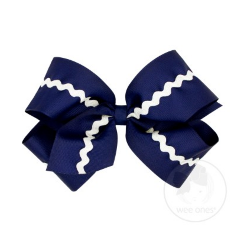 King Grosgrain Bow w/ Ric Rac - Light Navy Accessories Wee Ones