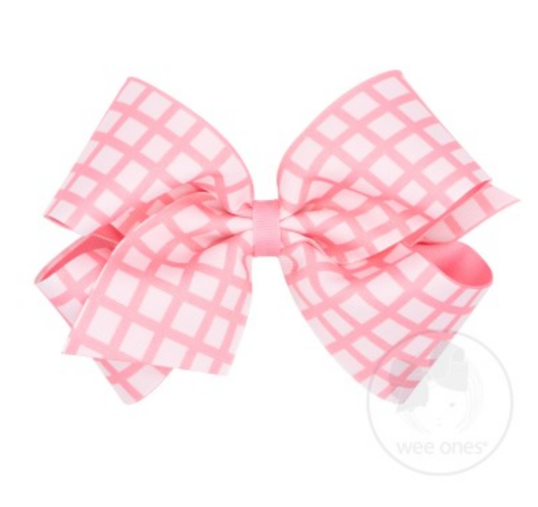 King Windowpane Print Overlay Bow - Jack and Jill Pink Accessories Wee Ones