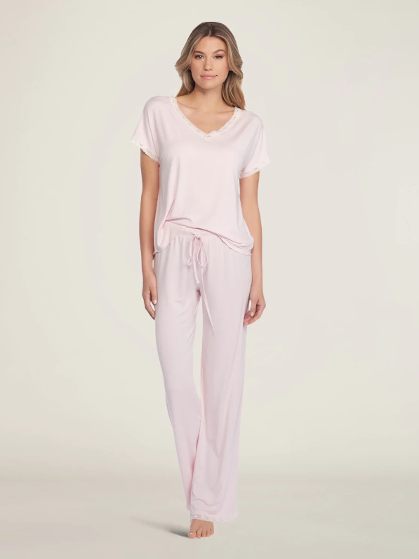 Luxe Milk Jersey® Women's V-Neck Tee & Classic Pant Set - Rose Gifts Barefoot Dreams
