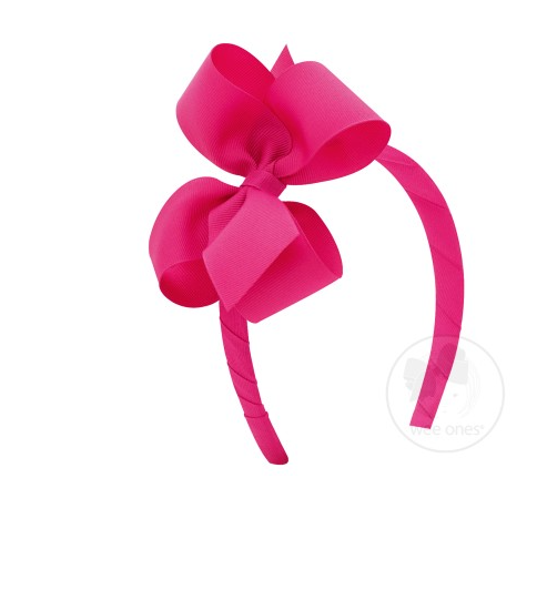 Medium Classic Grosgrain Bow on Headband - Shocking Pink Accessories Wee Ones