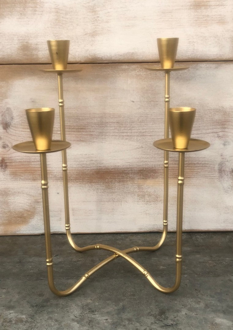 13" Gold Metal Bamboo Taper Holder Home Decor TradeCie
