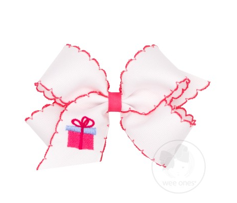 Medium Moonstitch Bow with Hot Pink Present Accessories Wee Ones