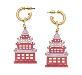 Tiffany Enamel Pagoda Earrings in Pink & Hot Pink Women's Jewelry Canvas
