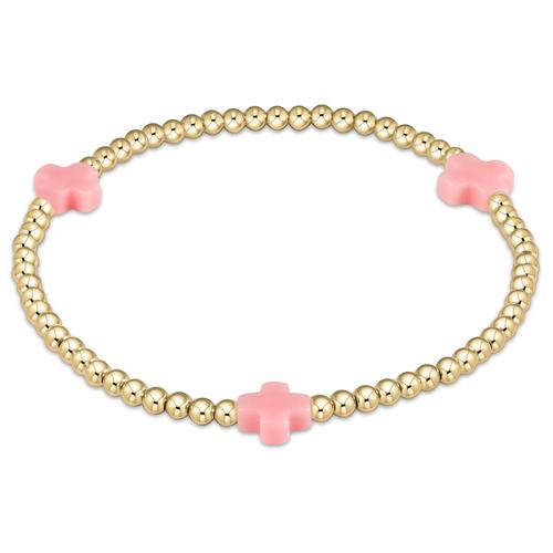 Signature Cross Gold Pattern 3mm Bead Bracelet - Pink Women's Jewelry enewton