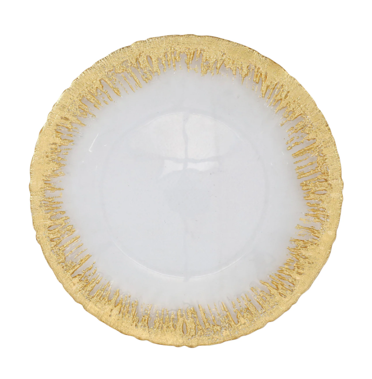 Rufolo Glass Gold Brushstroke Service Plate/Charger Home Decor Vietri
