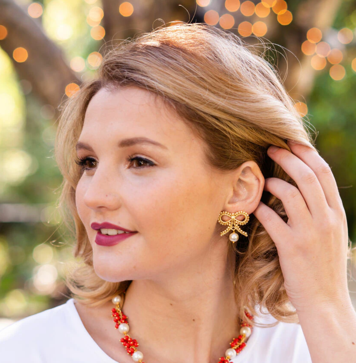 Bow Stud Earring with Pearl Drop Women's Jewelry Lisi Lerch