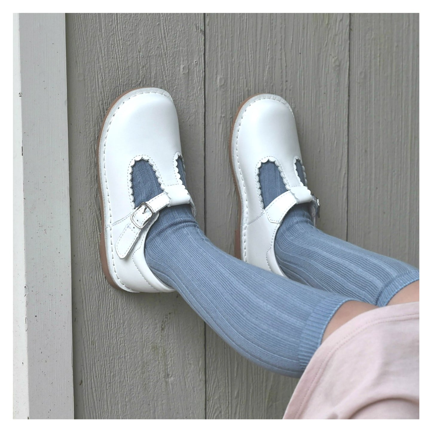 Selina Scalloped T-Strap Mary Jane - White Shoes L'Amour