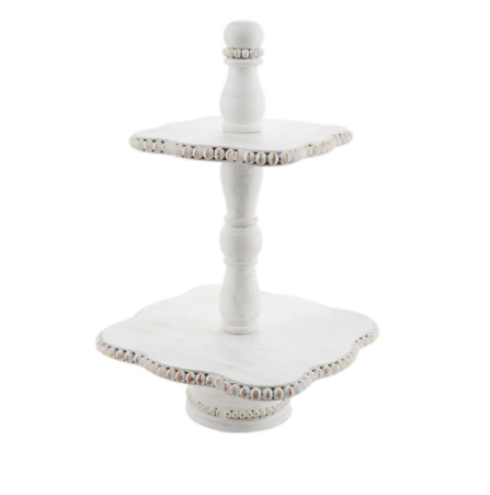 Whitewash Wood Beaded Tiered Server Gifts Mudpie
