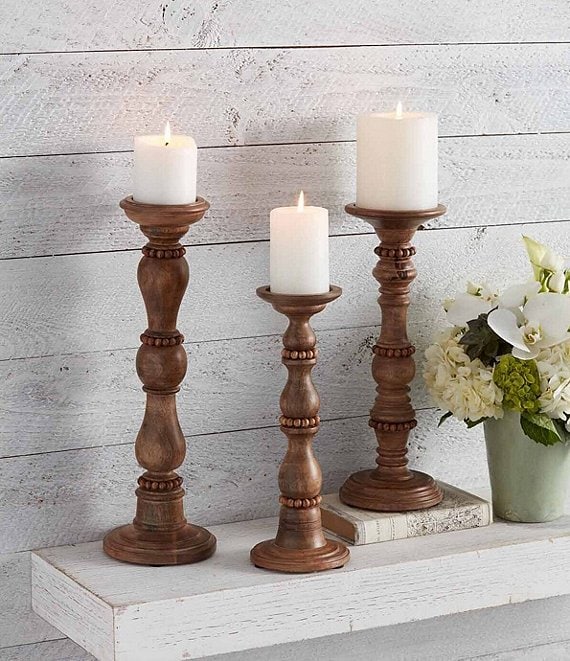 Wood Beaded Candlestick Home Decor Mudpie