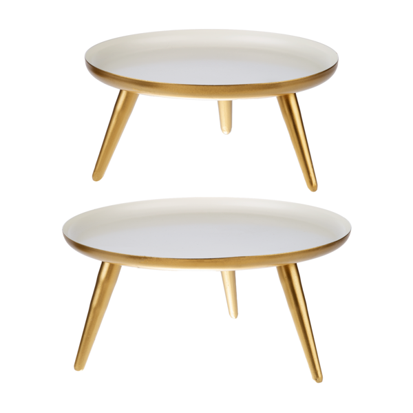White Enamel with Gold Tripod Base Pedestal Stand (2 pc. set) Home Decor Midwest-CBK