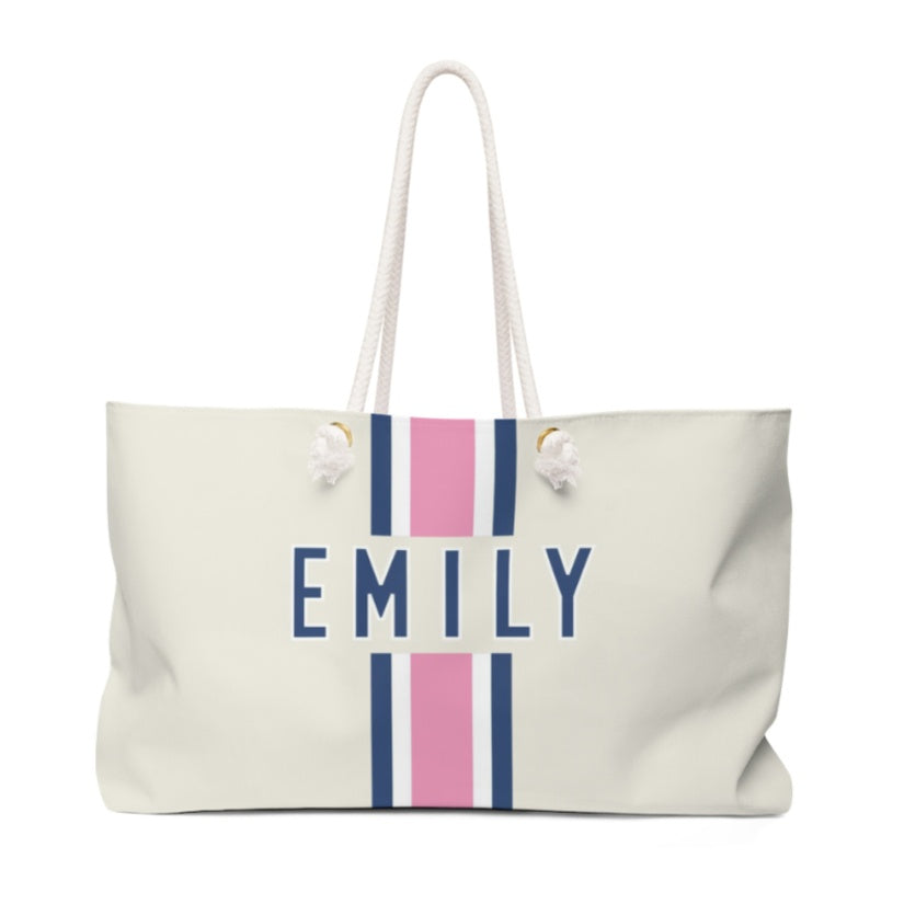 Travel Tote - Stripes Pink/Navy Gifts Clairebella