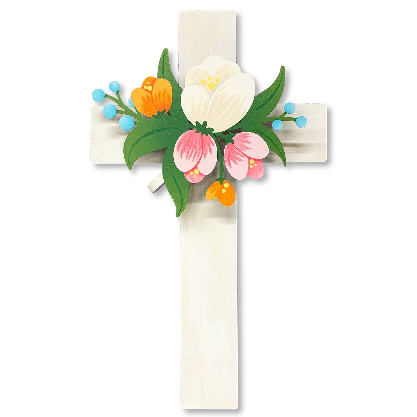 Cross w/ Flowers Magnet White Home Decor Roeda Studio