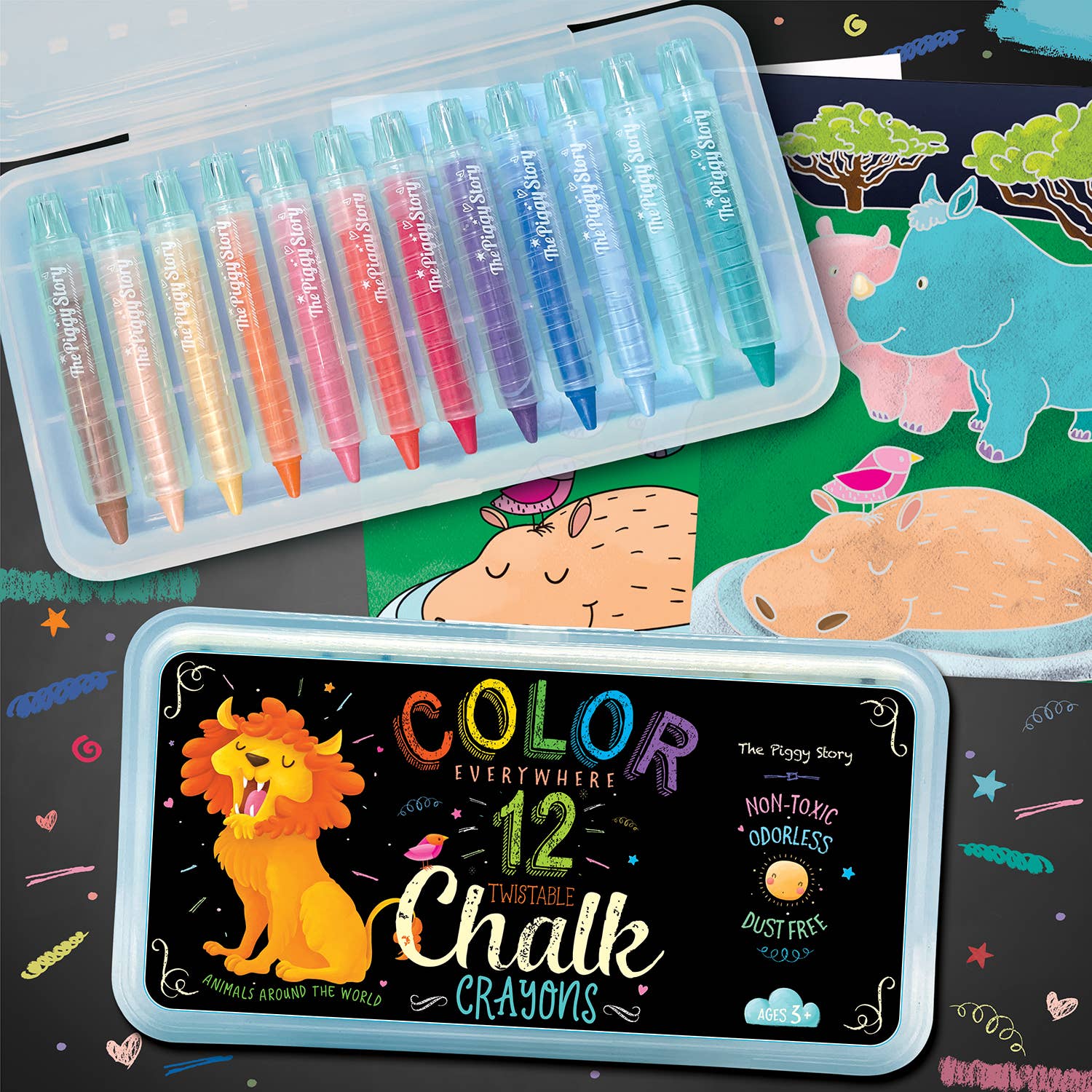 Dry Erase Coloring Book with Reusable Stickers- Animals Around the World -  The Piggy Story