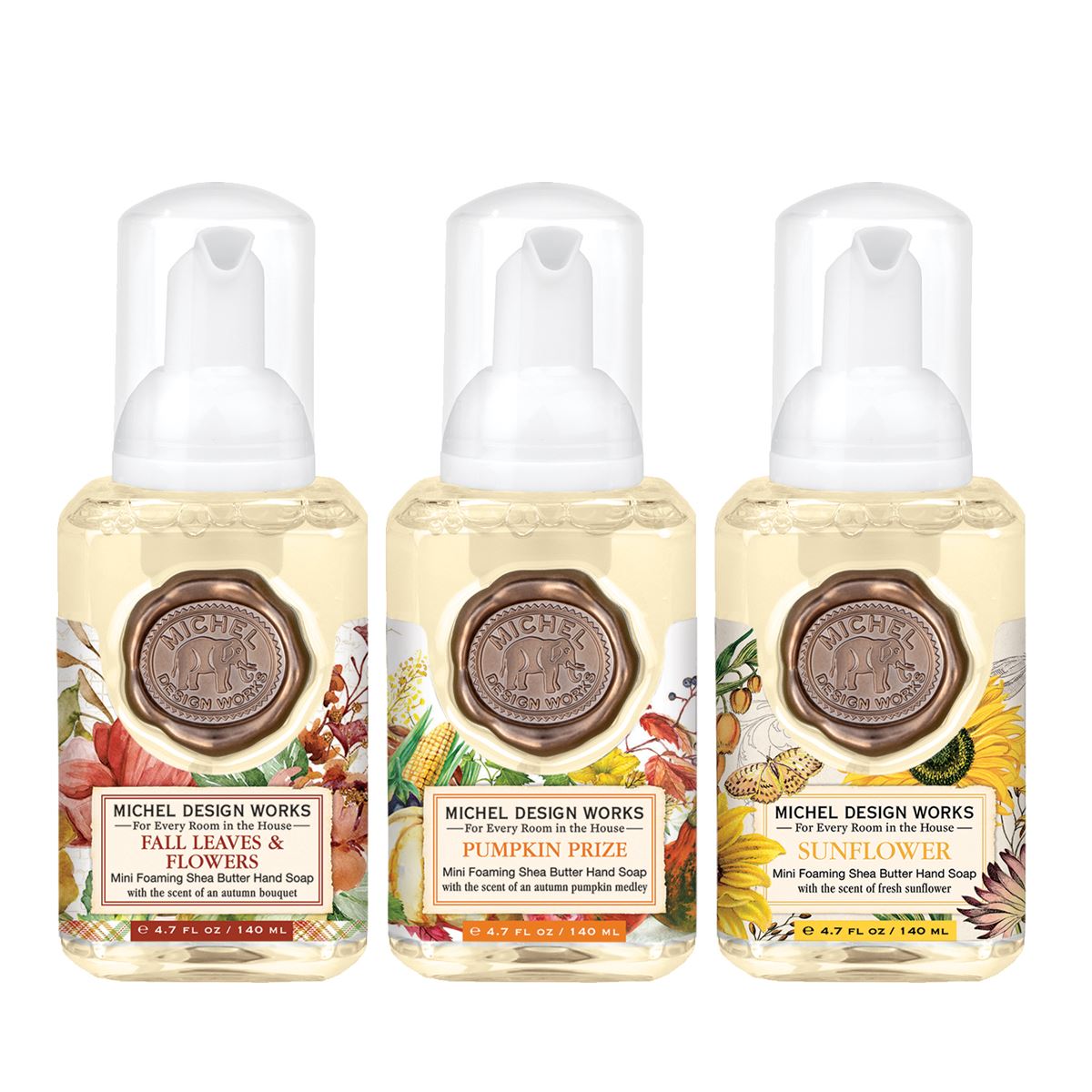 Mini Foaming Soap Set: Fall Leaves & Flowers, Pumpkin Prize, Sunflower Self-Care Michel Design Works   