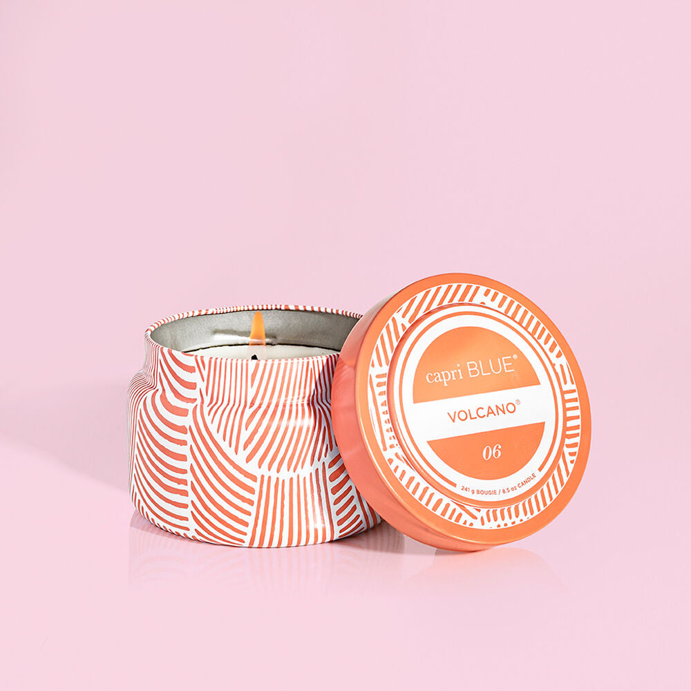 Volcano Tangerine Printed Travel Tin Candle Gifts Capri Blue