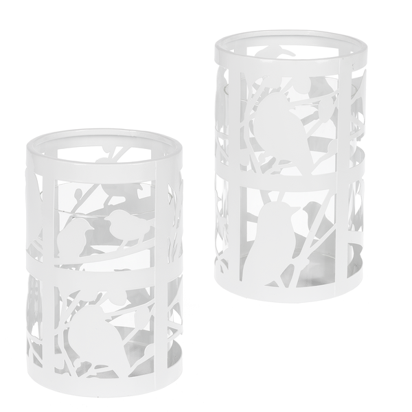White Enamel Bird Silhouette Candle Holder 2pc Set Home Decor Midwest-CBK