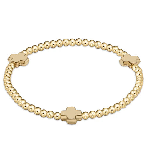 Extend Signature Cross Gold Pattern 3mm Bead Bracelet - Gold Bracelets enewton