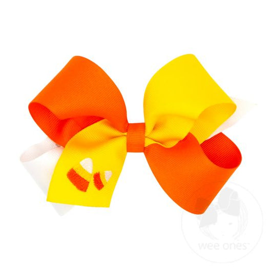 Medium Tri Color Grosgrain Bow - Candy Corn Kids Hair Accessories Wee Ones   