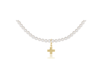 15" Choker Classic Pearl 3mm Bead - Signature Cross Gold Charm Necklaces enewton