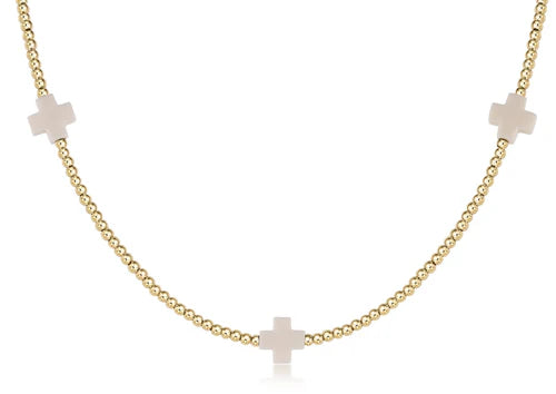 15" Choker Signature Cross Gold Pattern 2mm Bead - Off-White Necklaces enewton