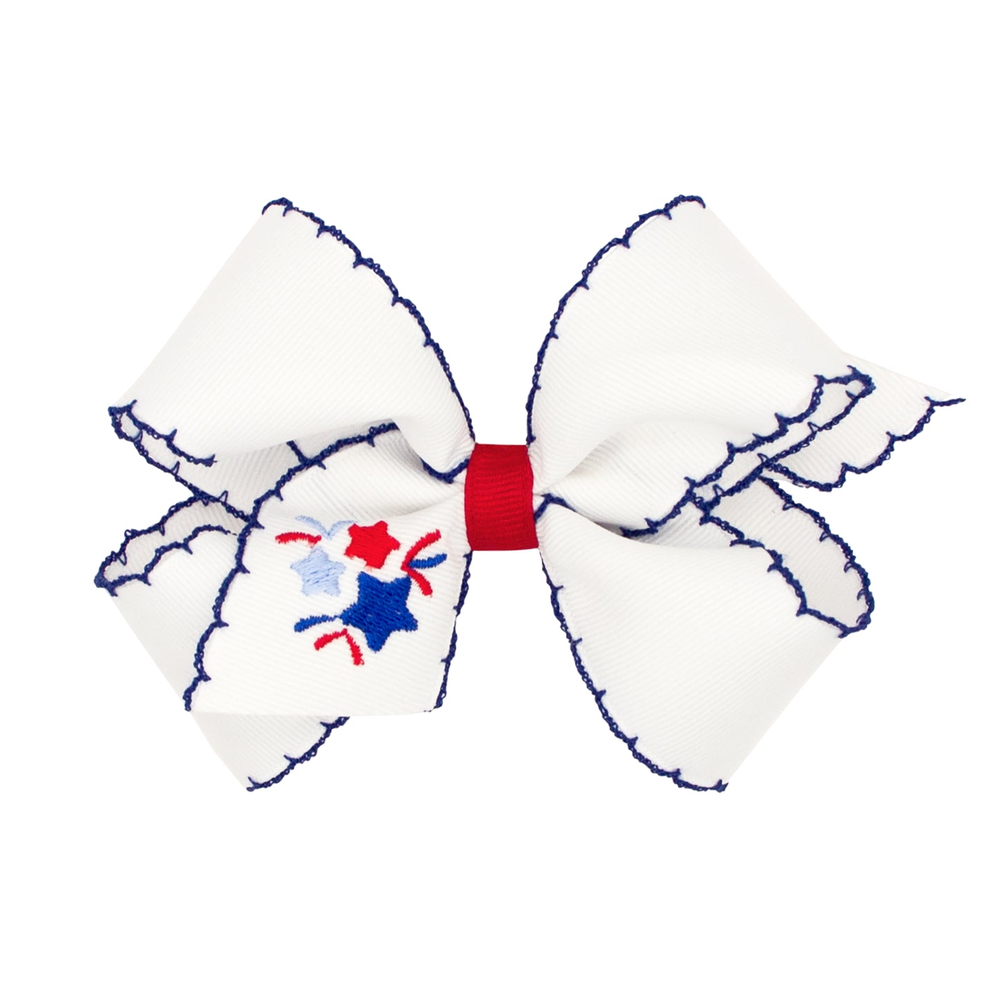 Medium Grosgrain Hair Bow with Moonstitch Edge and Patriotic Firework Embroidery Kids Hair Accessories Wee Ones