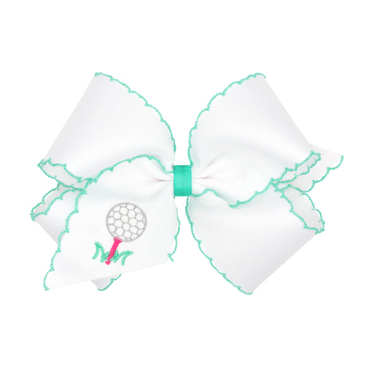 King Grosgrain Hair Bow with Moonstitch Edge and Country Club Embroidery - Golf Tee Kids Hair Accessories Wee Ones