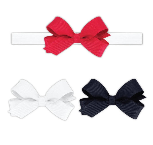 3 Pack Tiny Bow with Band - Red, Navy, White Kids Hair Accessories Wee Ones