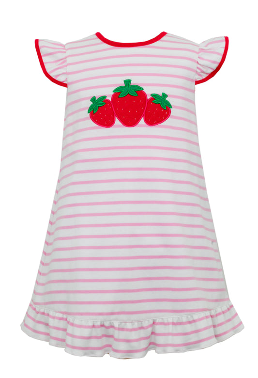 Pink Stripe Strawberry Dress w/ Ruffle Sleeves Girls Play Dresses Claire & Charlie   