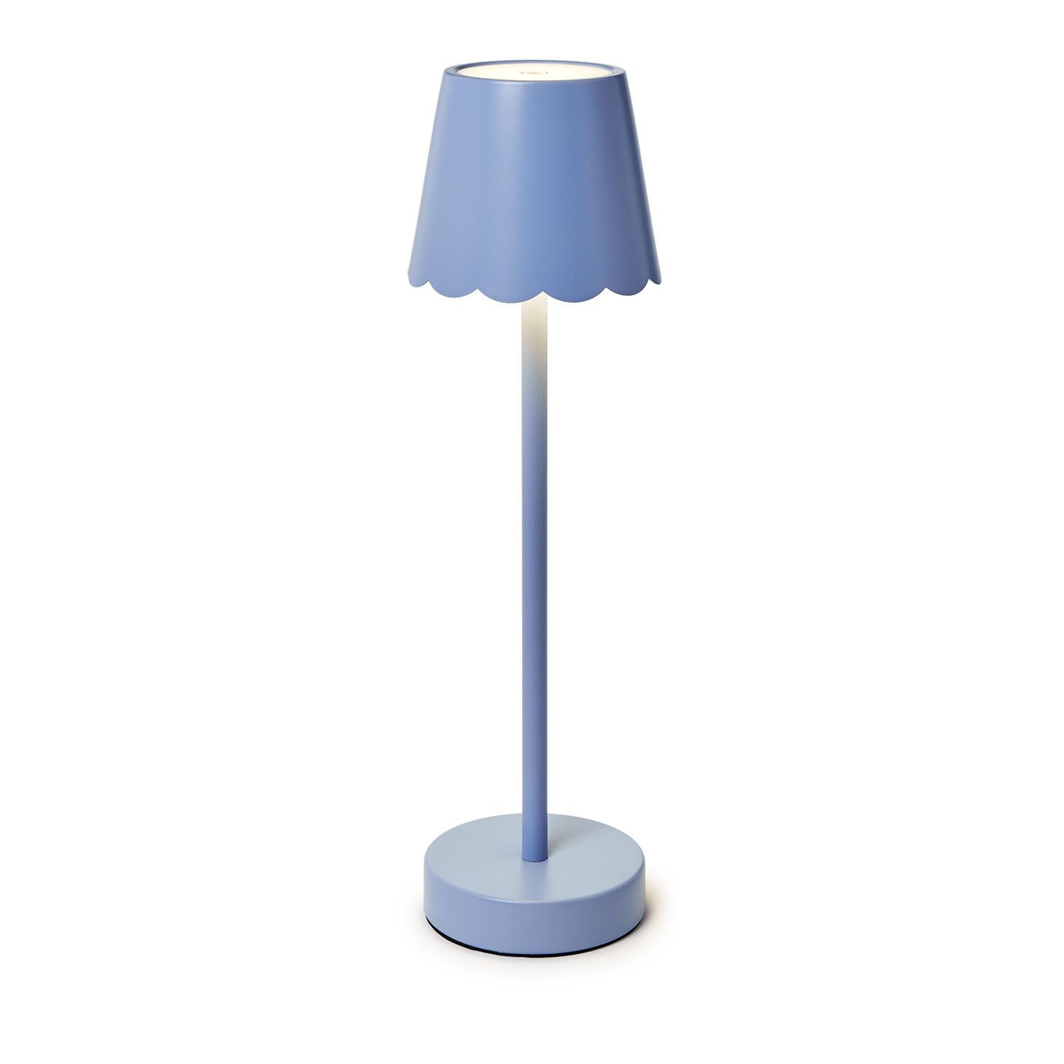 Blue LED Cordless Table Lamp with Scalloped Edge Shade Home Decor Two's Company