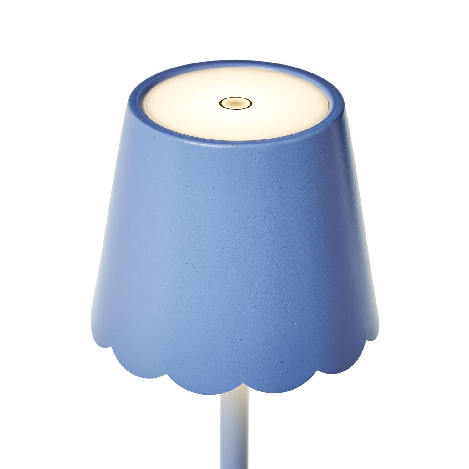 Blue LED Cordless Table Lamp with Scalloped Edge Shade Home Decor Two's Company