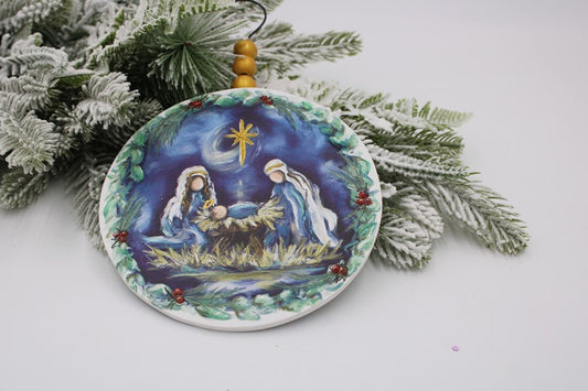 6" Hand Embellished Wood Ornament Holy Family Seasonal TradeCie   