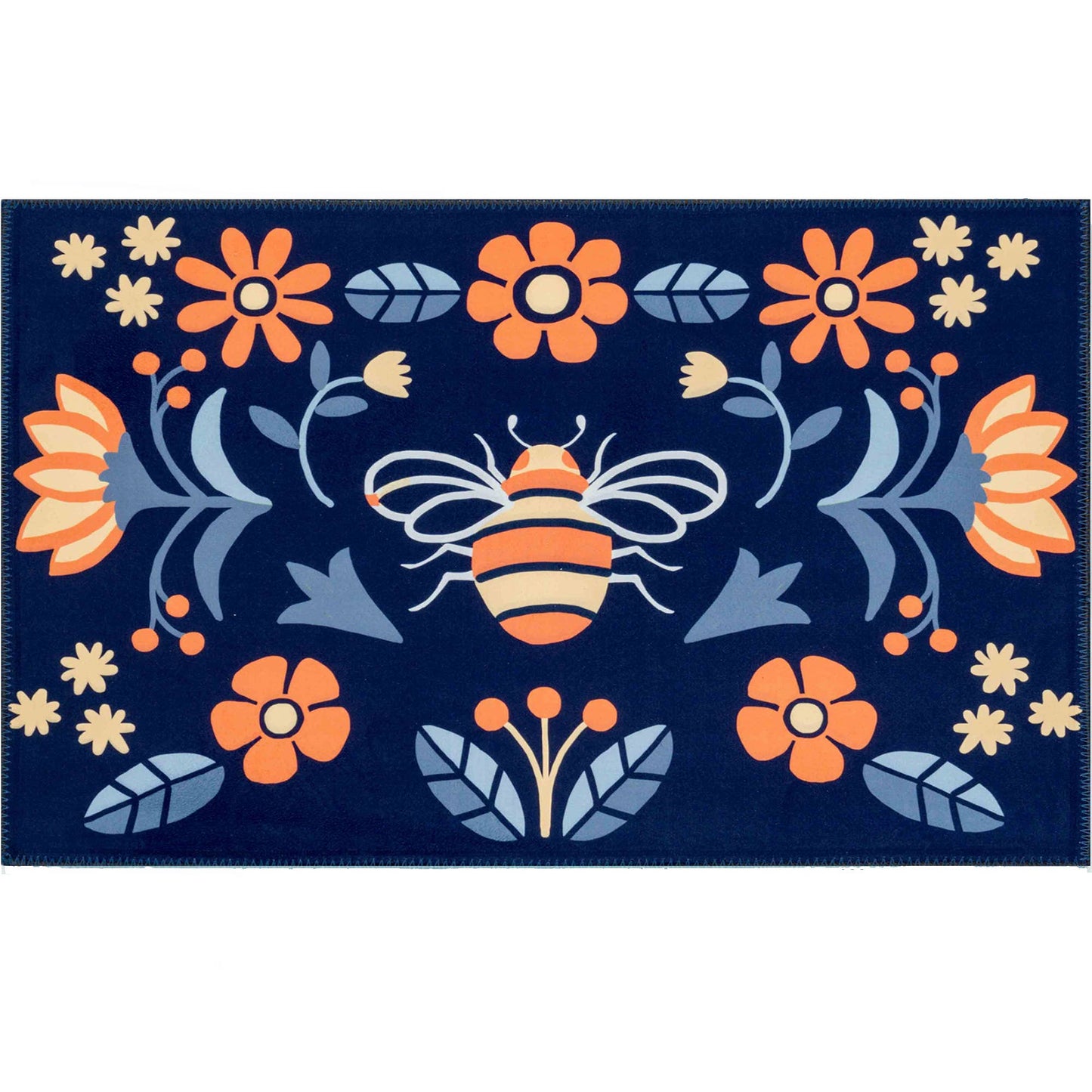 Spring Bees on Navy Olivia's Home Rug 22" x 32" - Garden Home Decor Jellybean Rug