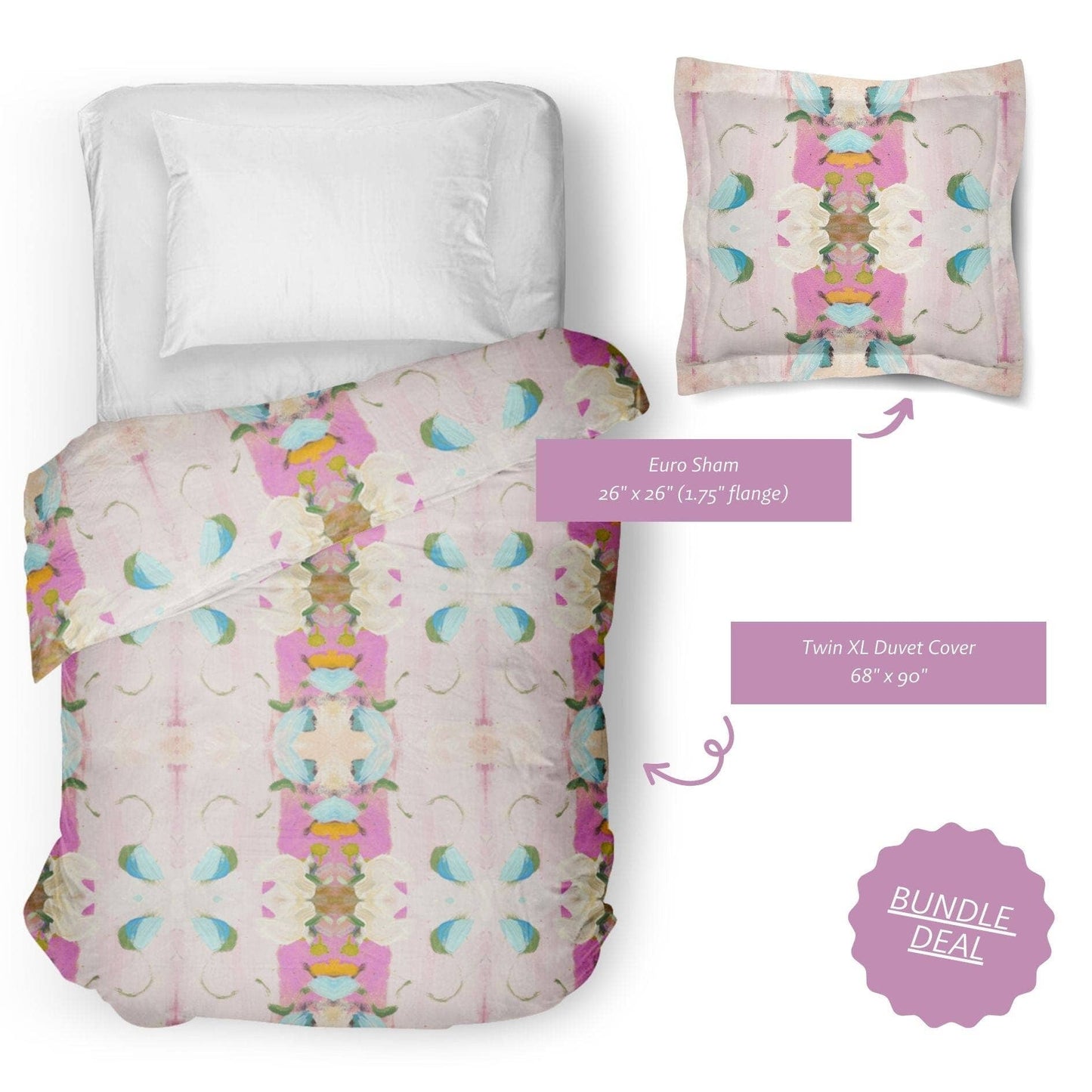 Monet's Garden Pink Dorm Bedding Set, Twin XL: Dorm Set (Twin XL Duvet Cover + Euro Sham) Textiles Laura Park Designs   