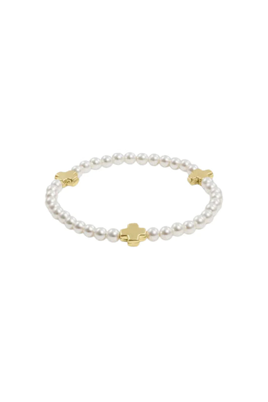 Extend Signature Cross Pearl Pattern 4mm Bead Bracelet - Gold Bracelets enewton