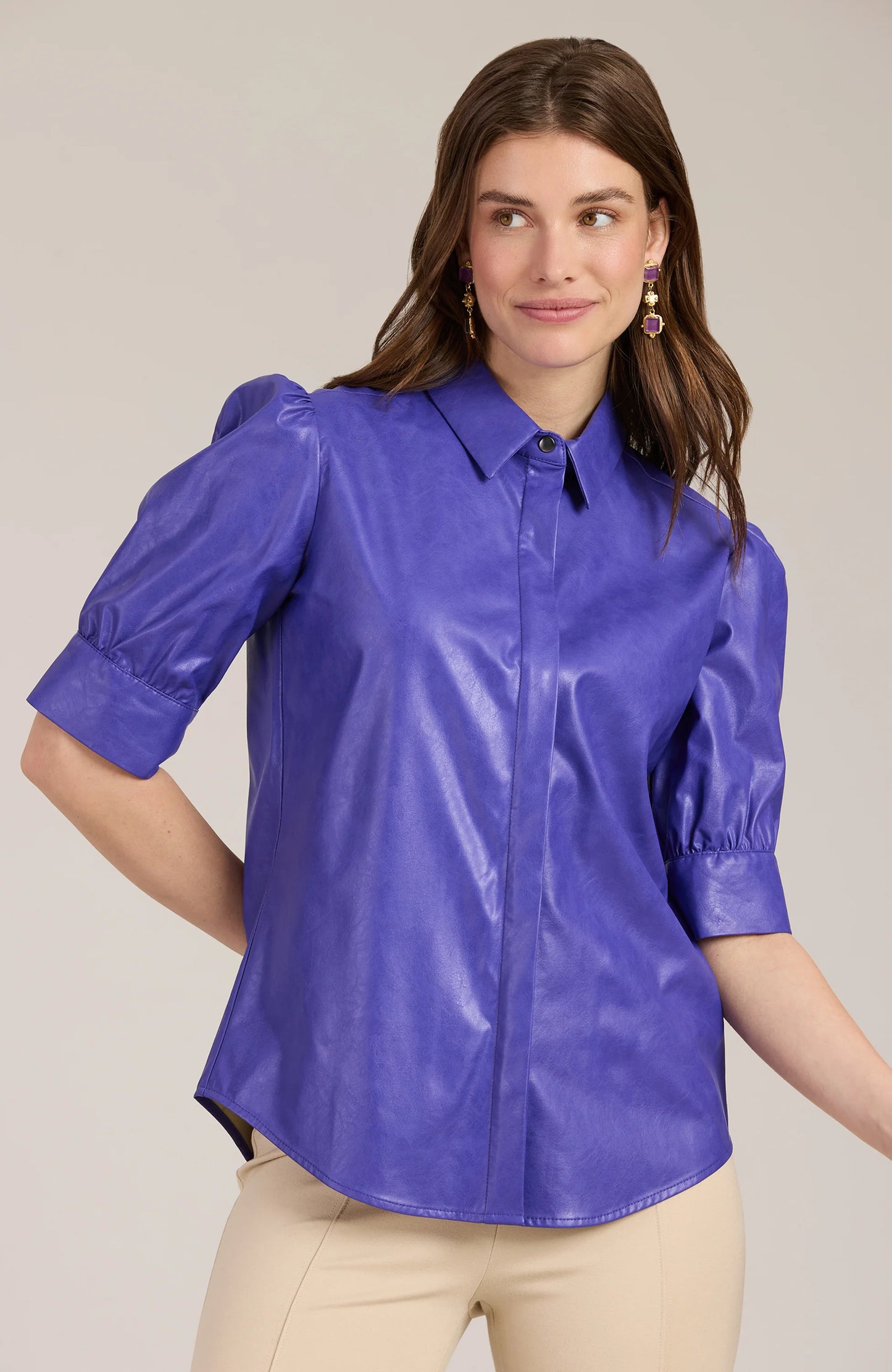 Alice Pleather Shirt - Violet Tops Tyler Boe   