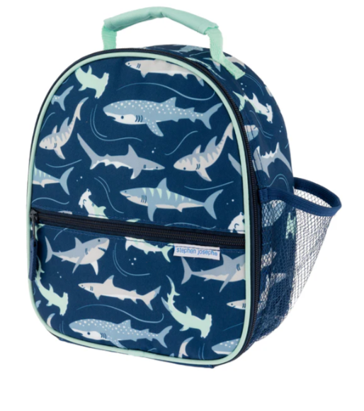 All Over Print Lunchbox - Navy Shark Kids Backpacks + Bags Stephen Joseph   