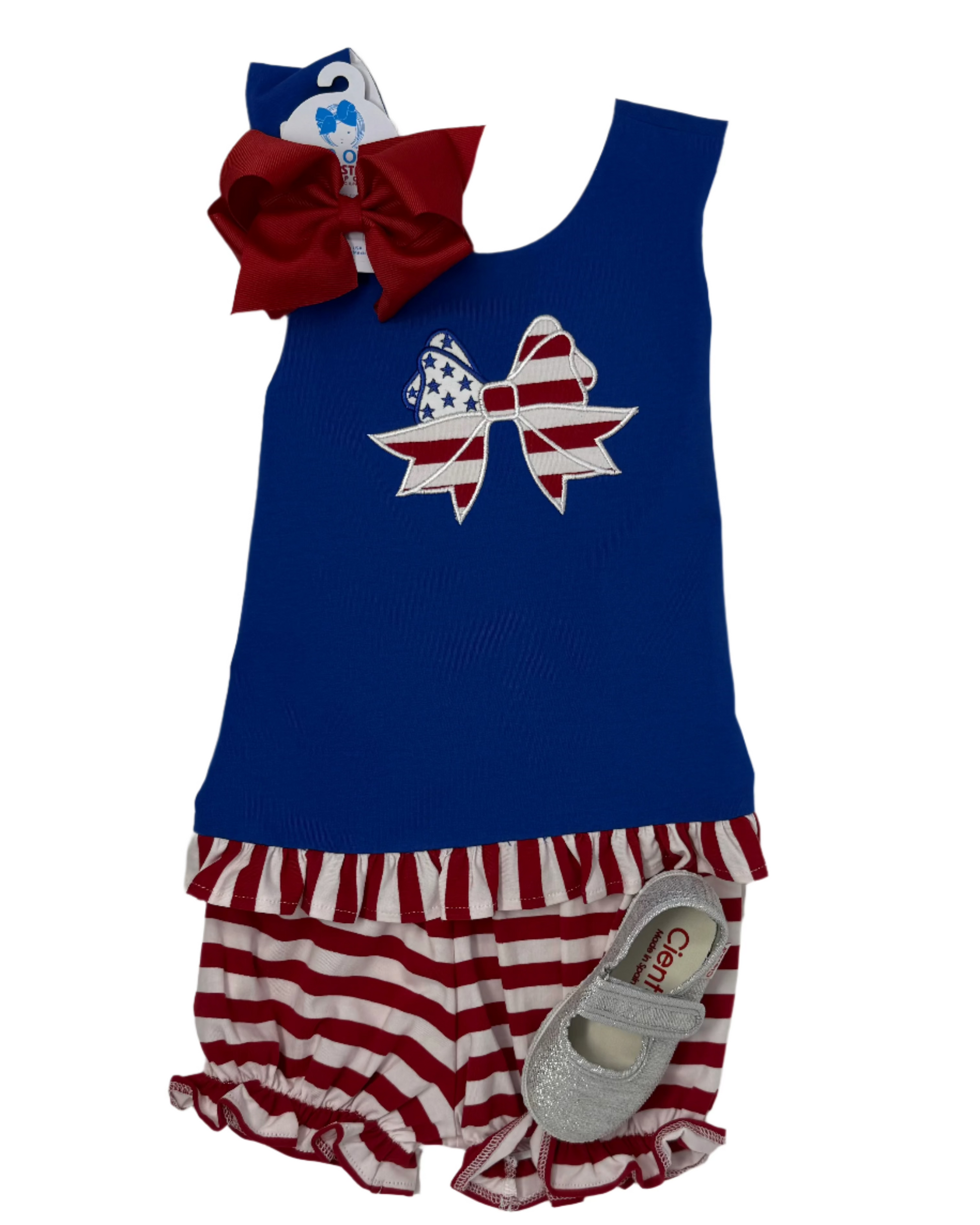 Americana Bow Applique Bloomer Set Girls Bubbles + Rompers Millie Jay