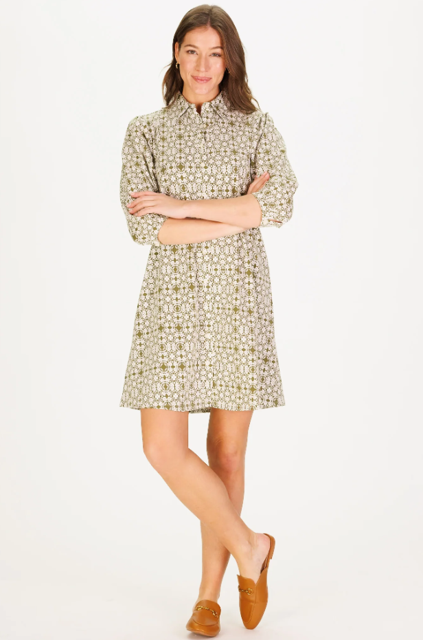 Ashlynn Dress - Green Tile Print Short Dresses Duffield Lane   