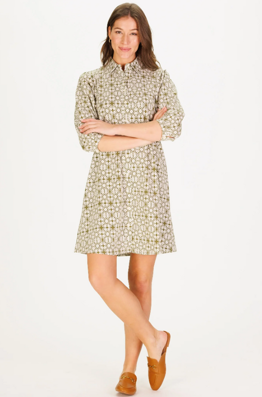 Ashlynn Dress - Green Tile Print Short Dresses Duffield Lane   