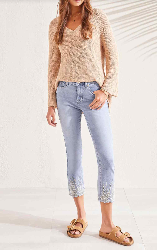 Audrey Slim Crop With Fancy Embroidery - Light Vintage Jeans Tribal   
