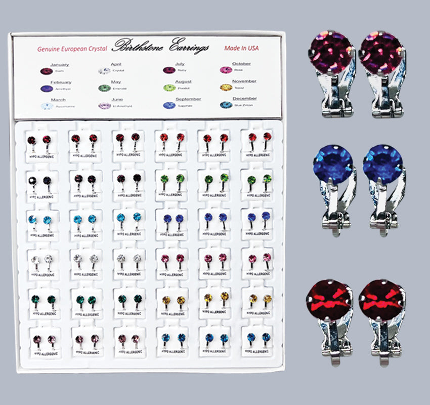 Austrian Crystal Birthstone Clip - On Earrings Toys Jeanine's Enterprises