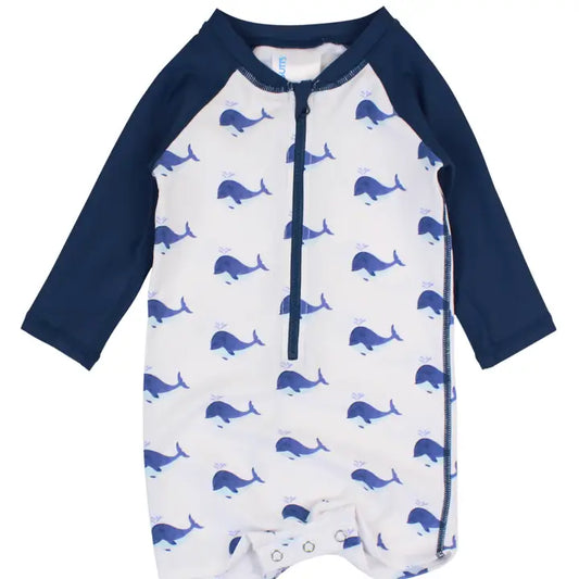 Whale Friends Boys L/S One Piece Rashguard Kids Swim Rufflebutts