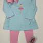 Ballerinas Aqua Knit Stripe Tunic Set with Pink Leggings Girls Sets Claire & Charlie   