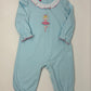 Ballerinas Aqua Knit Stripe L/S Girl's Long Romper Girls Bubbles + Rompers Claire & Charlie   